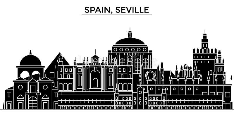 L'orizzonte della città di vettore dell'architettura della Spagna, Siviglia, paesaggio urbano di viaggio con i punti di riferimen illustrazione di stock L'orizzonte della città di vettore dell'architettura della Spagna, Siviglia, paesaggio urbano di viaggio con i punti di riferimen illustrazione di stock