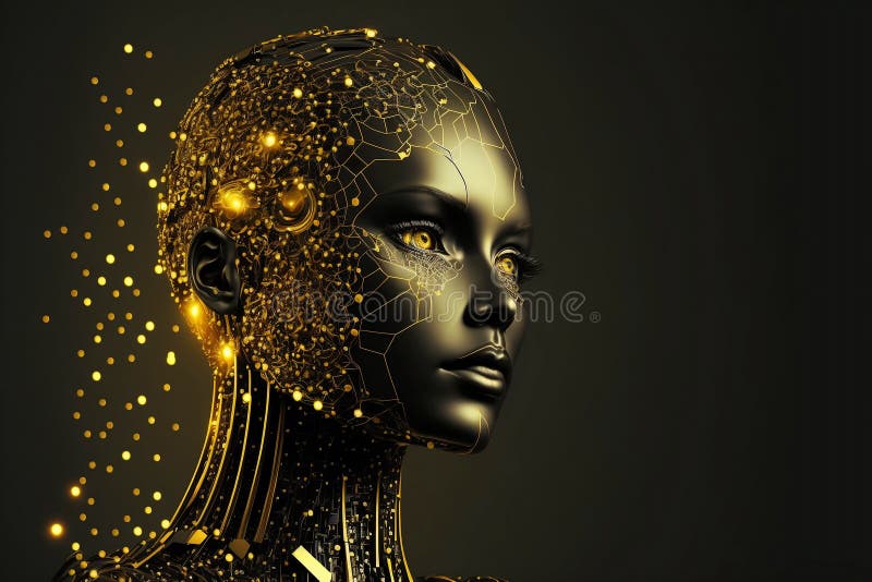 L'umanoide cibernetico con una rete neurale e decorazioni di circuito fibra ottica ad alta velocità e aii che elaborano grandi dat royalty illustrazione gratis