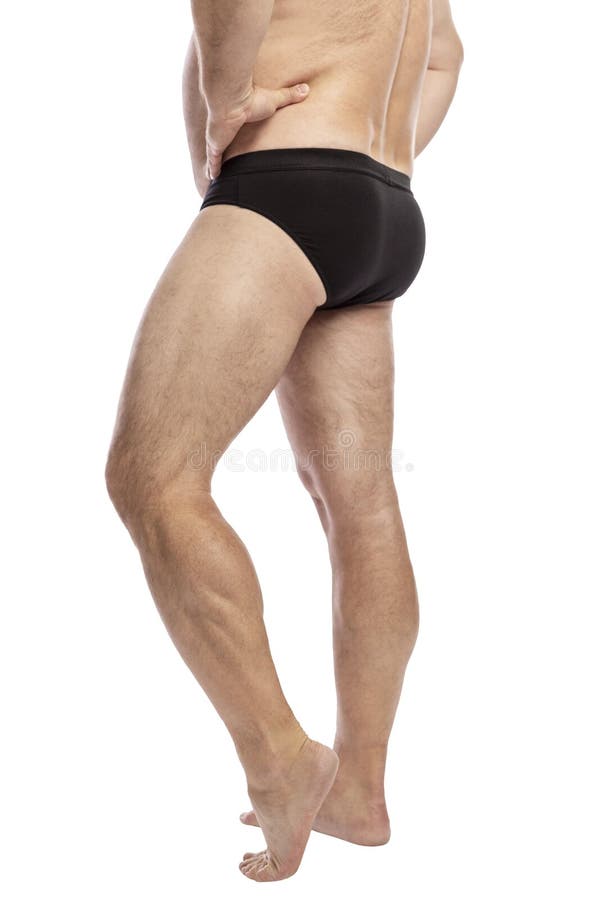 L'uomo adulto nudo in breve, vista laterale Isolato su una priorit? bassa bianca fotografie stock libere da diritti L'uomo adulto nudo in breve, vista laterale Isolato su una priorit? bassa bianca fotografie stock libere da diritti