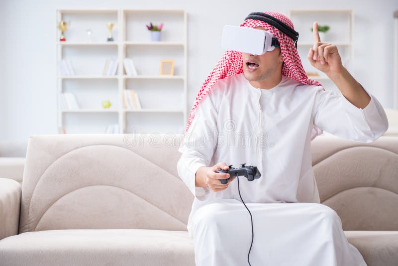 Arab man addicted to video games. Arab man addicted to video games