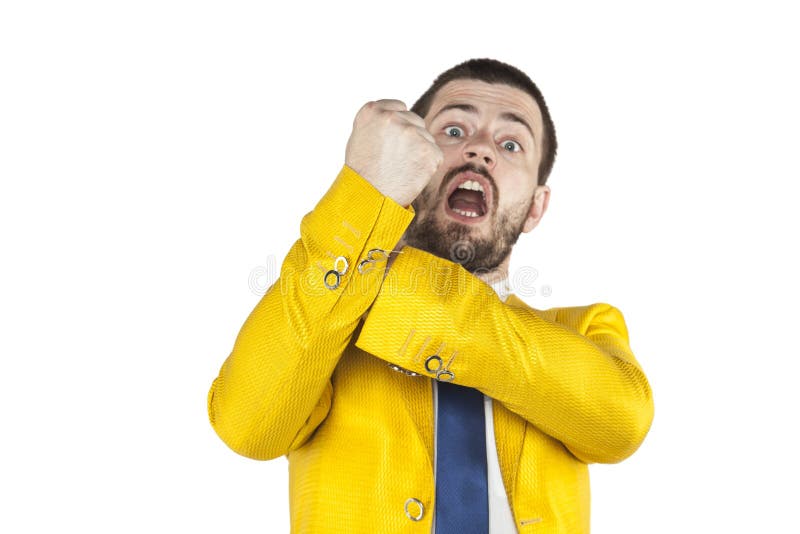 L'uomo d'affari gesture il kozakiewicza fotografia stock libera da diritti L'uomo d'affari gesture il kozakiewicza fotografia stock libera da diritti