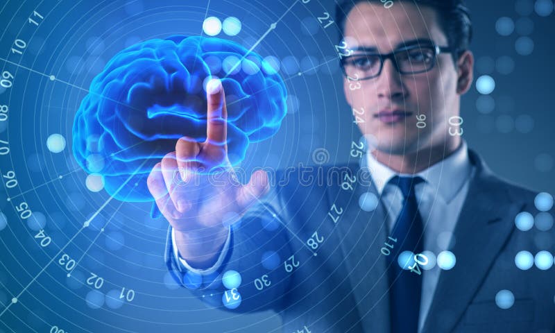 L'uomo d'affari nel concetto di intelligenza artificiale immagine stock libera da diritti