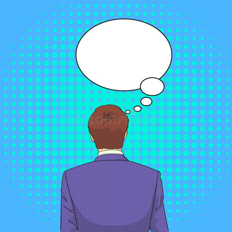 L'uomo di affari che sta indietro riflette lo schiocco di pensiero Art Retro Style Chat Bubble illustrazione di stock