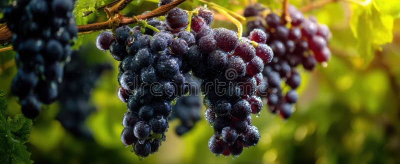 L'uva fresca che ascolta la luce del mattino al sole sull'immagine generata da VineAI immagine stock