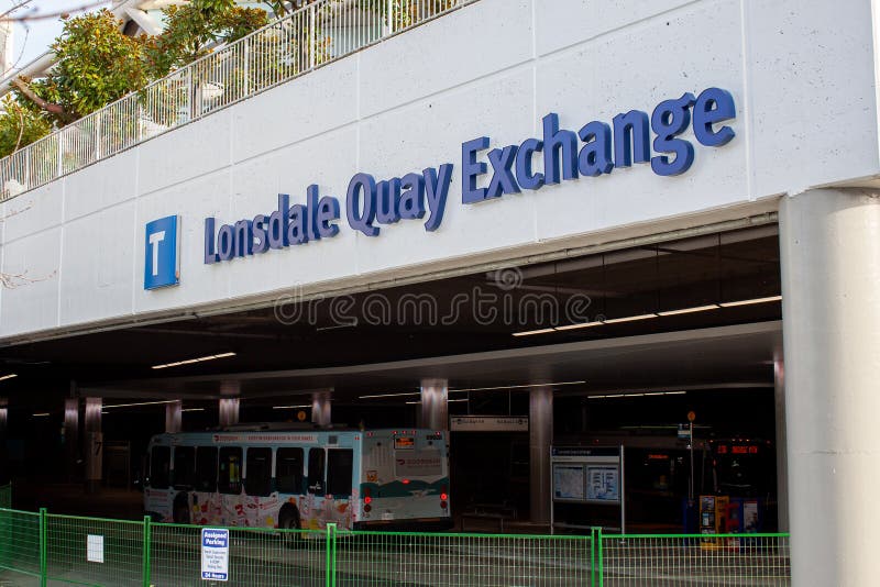 North Vancouver, British-Columbia / Canada - 11/21/2020: The Lonsdale Quay bus exchange, where the Seabus terminal, meets the bus loop for BC Translink and West Van public transit on the North Shore. North Vancouver, British-Columbia / Canada - 11/21/2020: The Lonsdale Quay bus exchange, where the Seabus terminal, meets the bus loop for BC Translink and West Van public transit on the North Shore