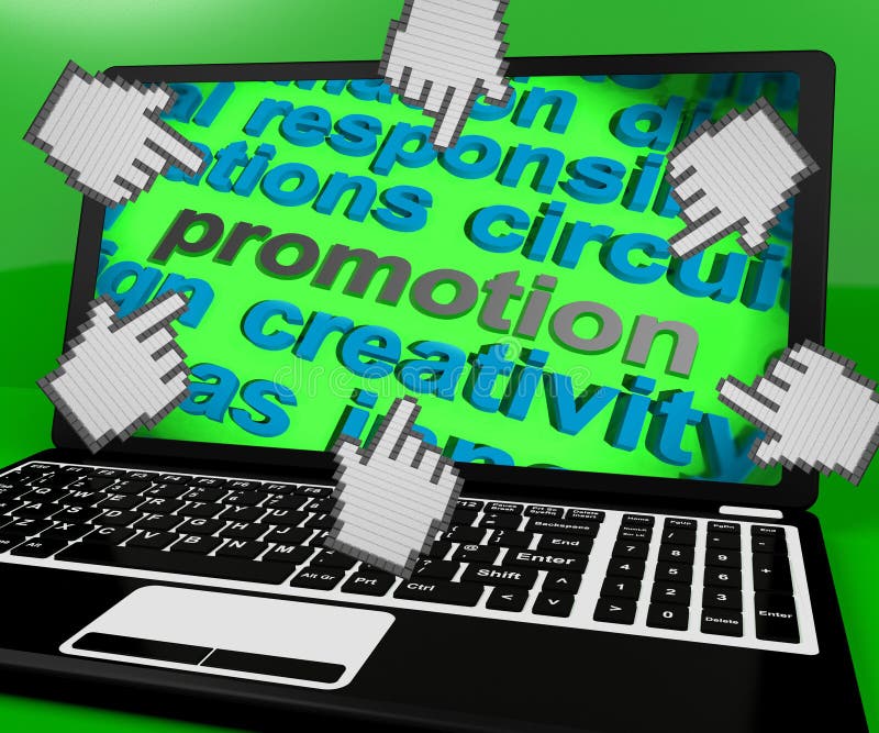 L'écran d'ordinateur portable de promotion montre la campagne de marketing ou le promo illustration libre de droits L'écran d'ordinateur portable de promotion montre la campagne de marketing ou le promo illustration libre de droits