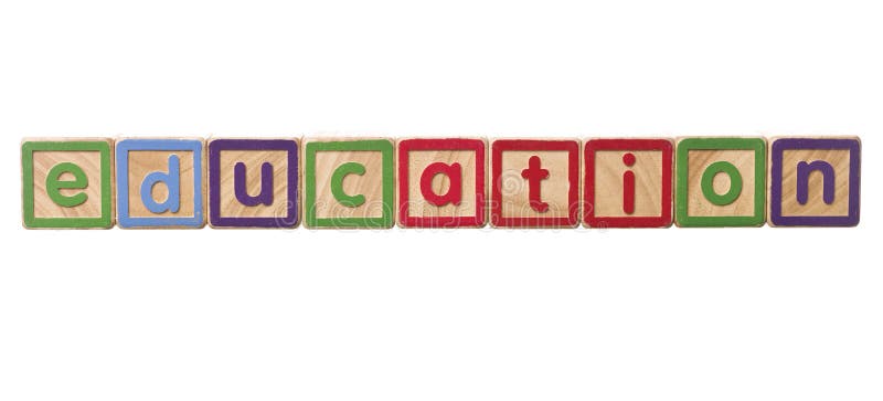 The word education built of Play Blocks isolated on white background. The word education built of Play Blocks isolated on white background