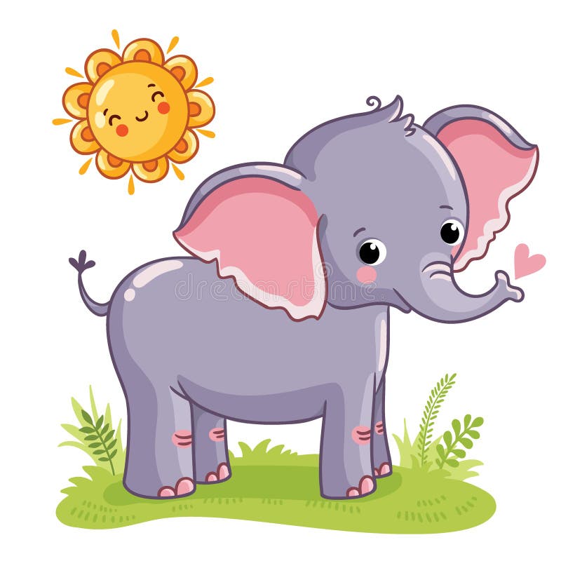 Elephant stands on the sunny meadow. Vector illustration on the theme of children. Cute animal. Elephant stands on the sunny meadow. Vector illustration on the theme of children. Cute animal.