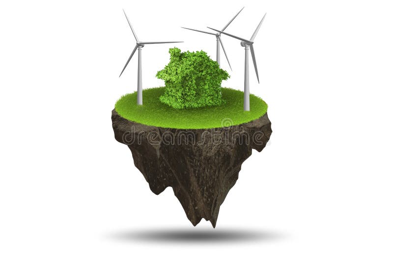 L'île volante flottante dans le concept d'énergie verte - rendu 3D image stock