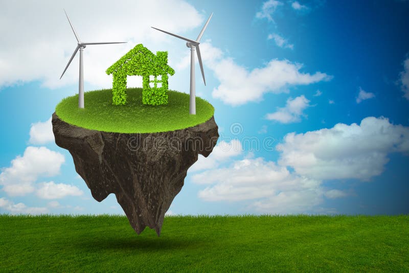 L'île de flottement de vol dans le concept vert d'énergie - rendu 3d images stock