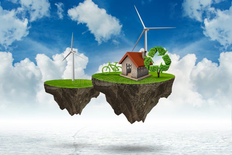 L'île volante flottante dans le concept d'énergie verte - rendu 3D photo stock