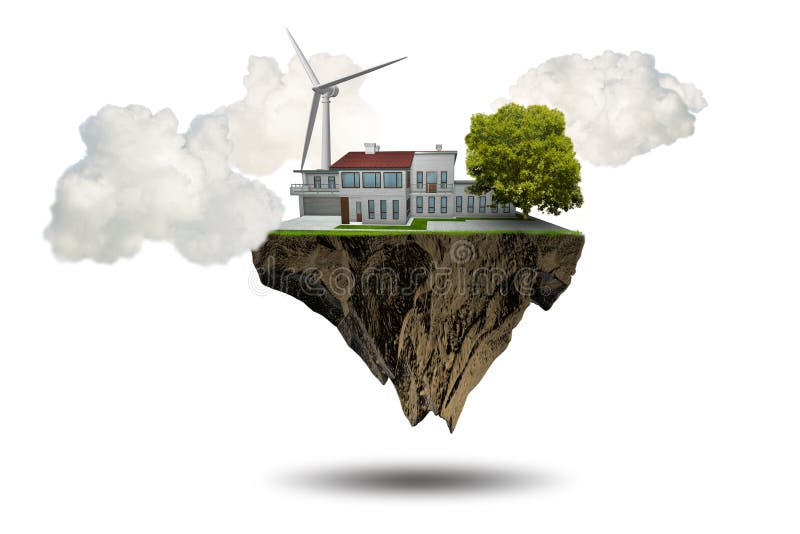 L'île de flottement de vol dans le concept vert d'énergie - rendu 3d photographie stock