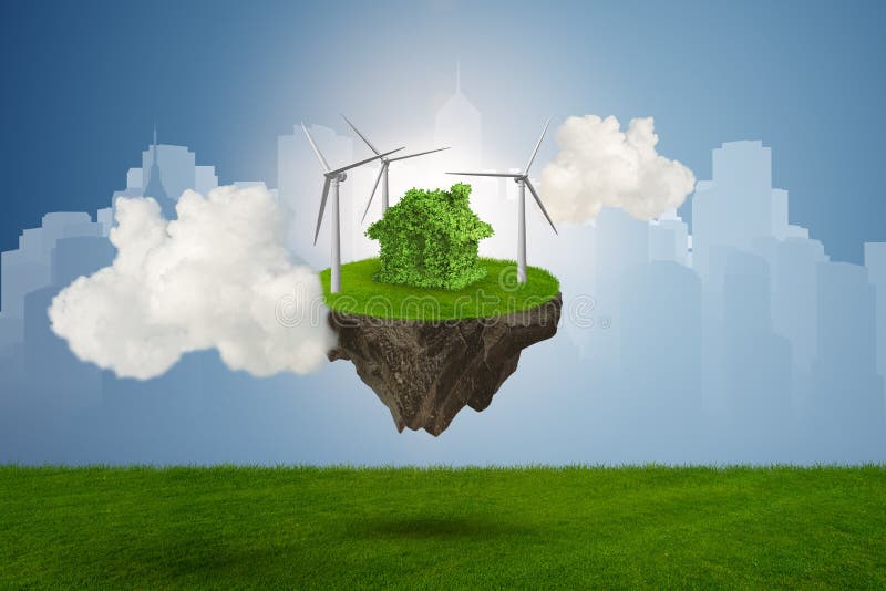 L'île de flottement de vol dans le concept vert d'énergie - rendu 3d illustration libre de droits