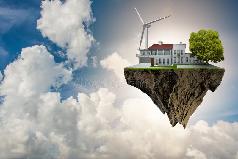 L'île de flottement de vol dans le concept vert d'énergie - rendu 3d illustration de vecteur