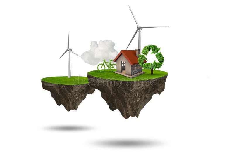 L'île de flottement de vol dans le concept vert d'énergie - rendu 3d illustration libre de droits
