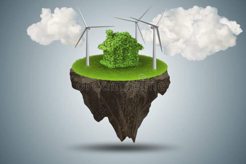 L'île de flottement de vol dans le concept vert d'énergie - rendu 3d illustration stock