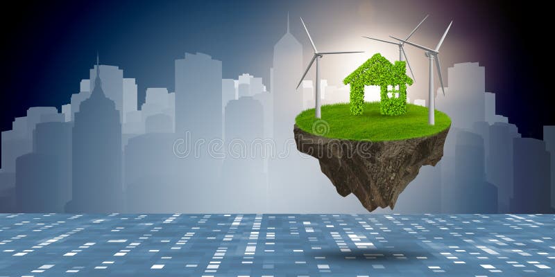 L'île de flottement de vol dans le concept vert d'énergie - rendu 3d illustration libre de droits