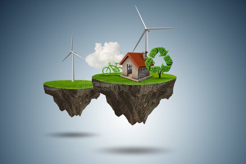 L'île de flottement de vol dans le concept vert d'énergie - rendu 3d illustration de vecteur