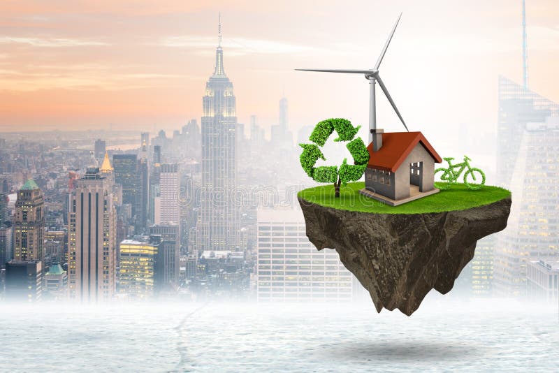 L'île de flottement de vol dans le concept vert d'énergie - rendu 3d illustration de vecteur