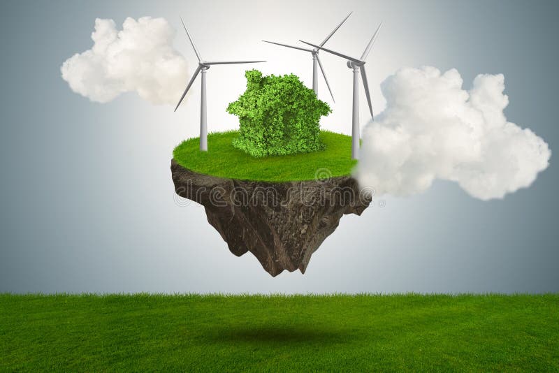 L'île de flottement de vol dans le concept vert d'énergie - rendu 3d illustration stock