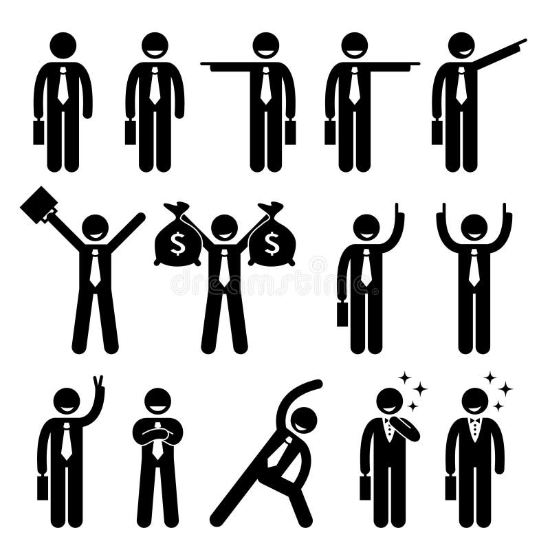 La acción de Business Man Happy del hombre de negocios presenta Cliparts ilustración del vector La acción de Business Man Happy del hombre de negocios presenta Cliparts ilustración del vector