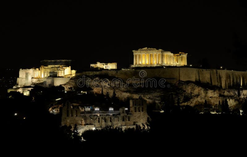 The night view of Acropolis. The night view of Acropolis