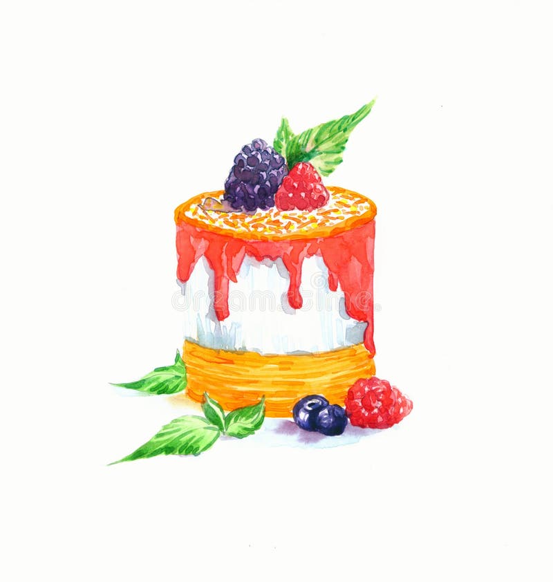 La acuarela de la torta del postre de la forma redonda de la torta stock de ilustración La acuarela de la torta del postre de la forma redonda de la torta stock de ilustración