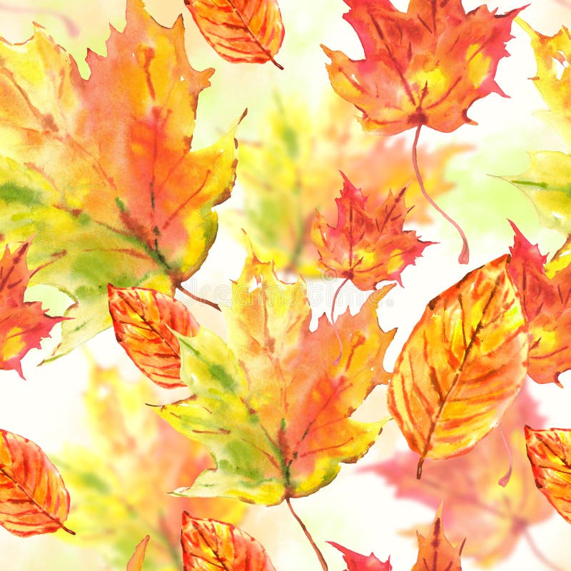 La acuarela sale del fondo inconsútil del otoño ilustración del vector La acuarela sale del fondo inconsútil del otoño ilustración del vector