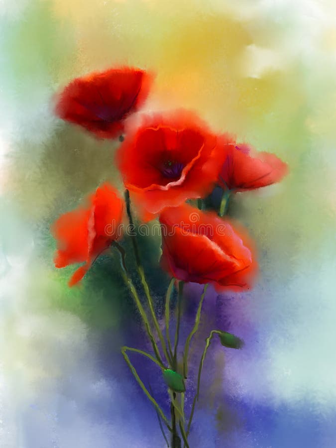 La amapola roja de la acuarela florece la pintura ilustración del vector La amapola roja de la acuarela florece la pintura ilustración del vector