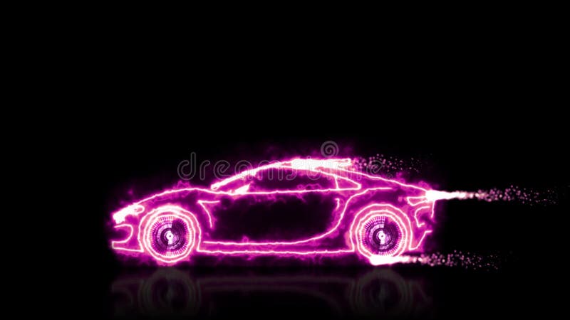 La animación abstracta del coche estupendo de la mujer futurista rosada dulce hecho con los wireframes del haz luminoso en negro libre illustration