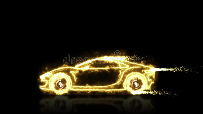 La animación abstracta del coche estupendo futurista de oro hecho con los wireframes del haz luminoso en negro aisló el fondo fut ilustración del vector