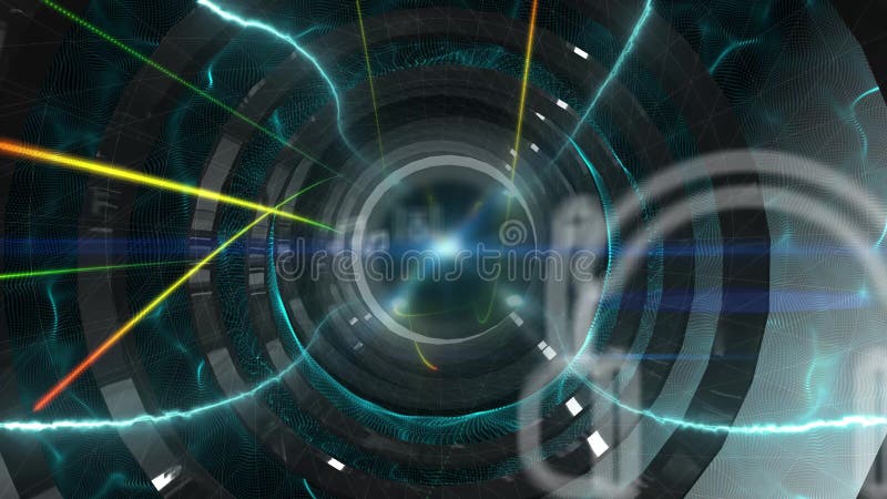 La animación abstracta inconsútil de medios sociales y las multimedias hacen un túnel con diseño futurista del fondo de la tecnol stock de ilustración