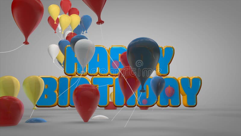 la animación 3D de la celebración del partido del feliz cumpleaños con los globos coloridos y la historieta linda mandan un SMS p