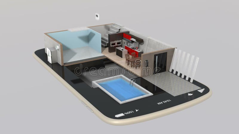 La animación 3DCG de la casa elegante parte la instalación en un teléfono elegante