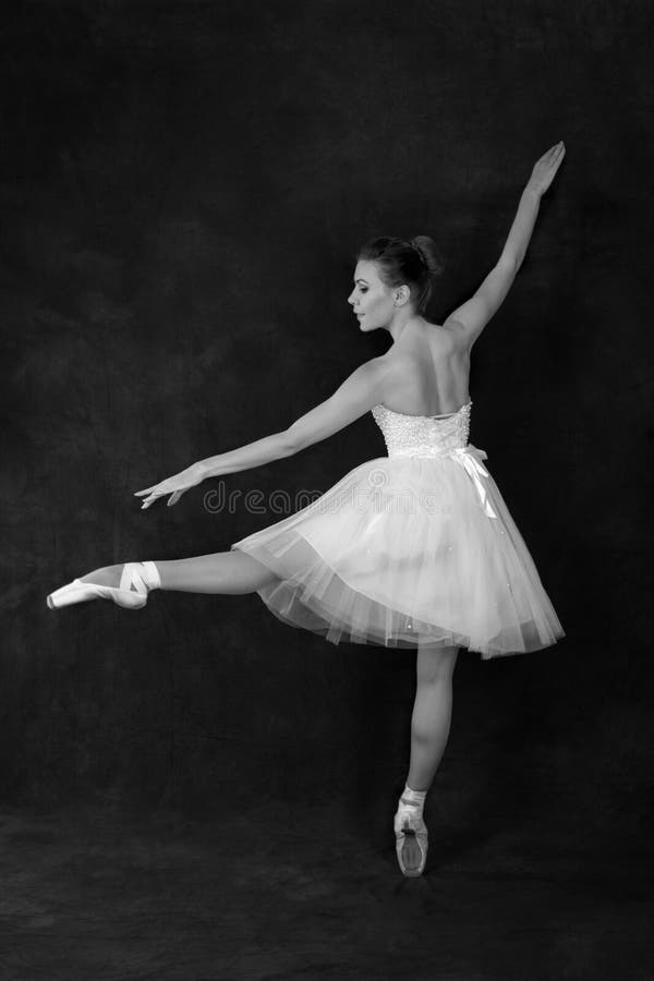 La bailarina en pointes y un vestido baila en un backgroun blanco foto de archivo libre de regalías La bailarina en pointes y un vestido baila en un backgroun blanco foto de archivo libre de regalías