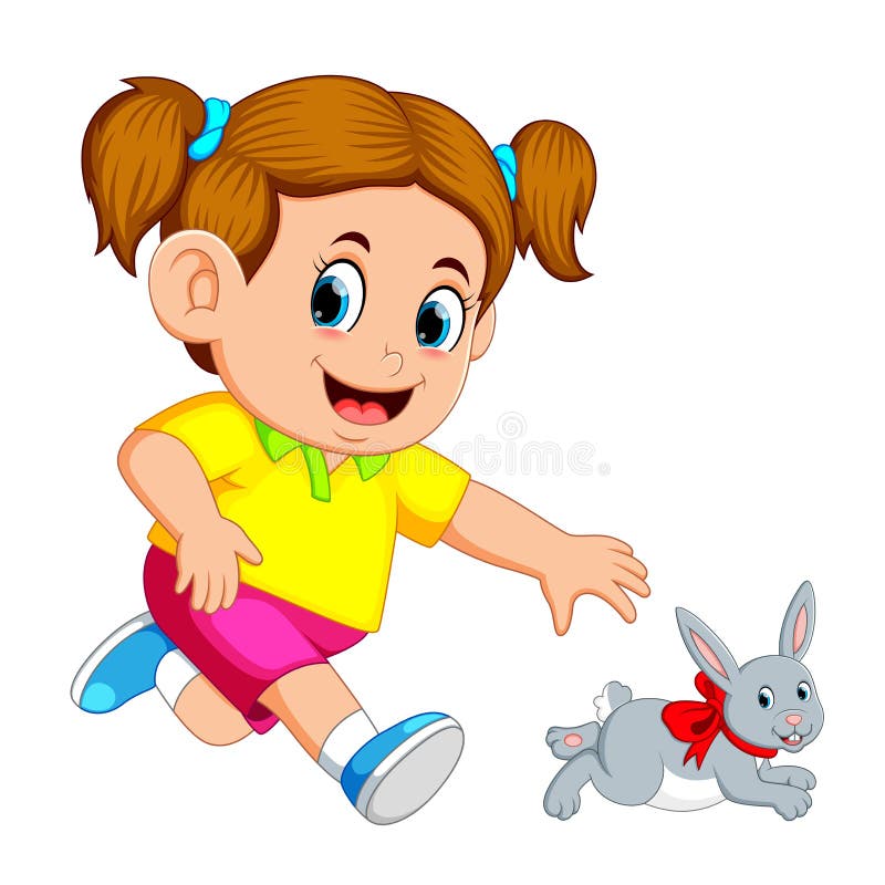 La bambina prende un coniglio illustrazione di stock La bambina prende un coniglio illustrazione di stock