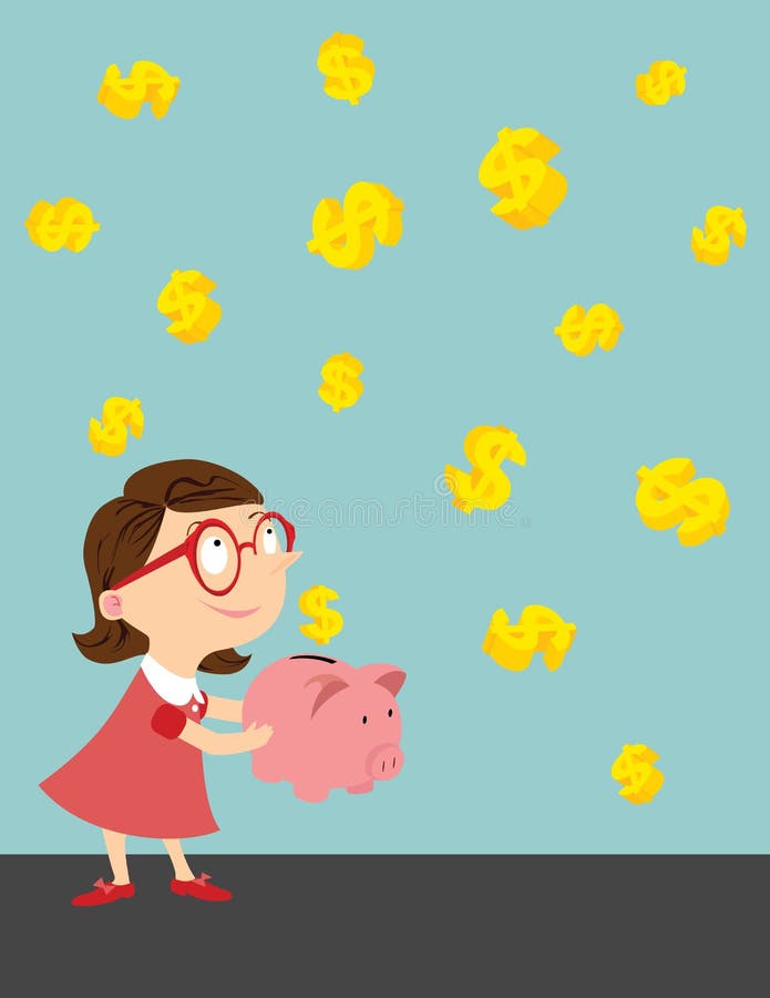 La bambina risparmia i soldi illustrazione di stock La bambina risparmia i soldi illustrazione di stock