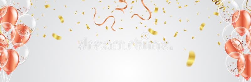 La bandera de la celebración con confeti rojo del oro y los globos Vector a IL ilustración del vector La bandera de la celebración con confeti rojo del oro y los globos Vector a IL ilustración del vector
