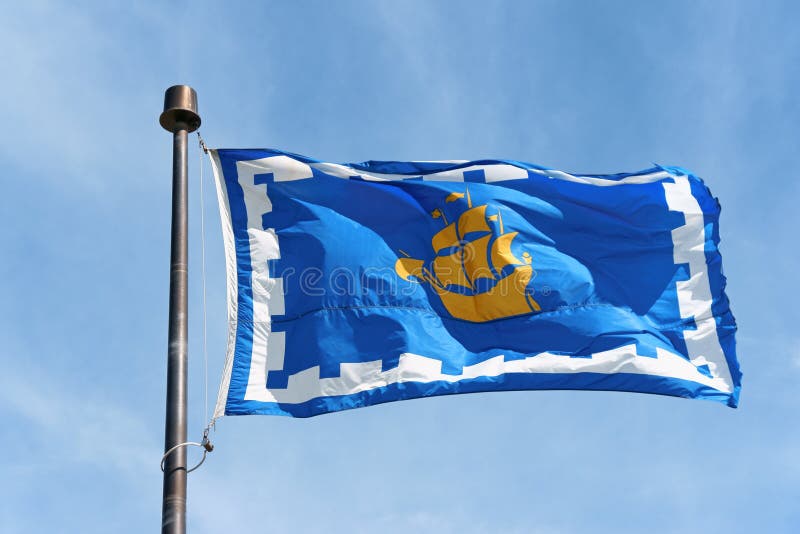 La bandera de la ciudad de Quebec, Canadá fotografía de archivo libre de regalías La bandera de la ciudad de Quebec, Canadá fotografía de archivo libre de regalías