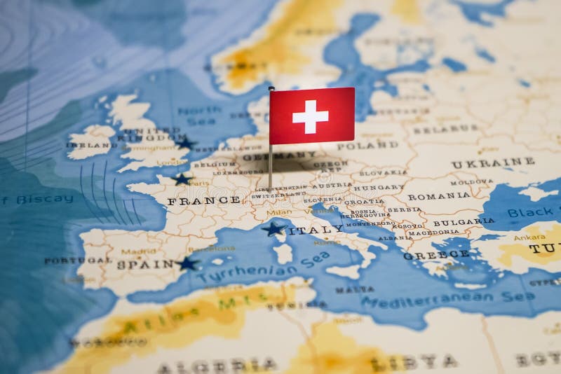 La bandera de Suiza en el mapa del mundo
