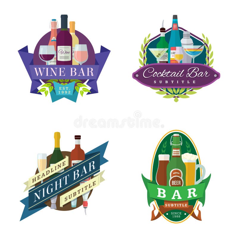 La barra della birra del vino firma i distintivi delle etichette illustrazione di stock La barra della birra del vino firma i distintivi delle etichette illustrazione di stock