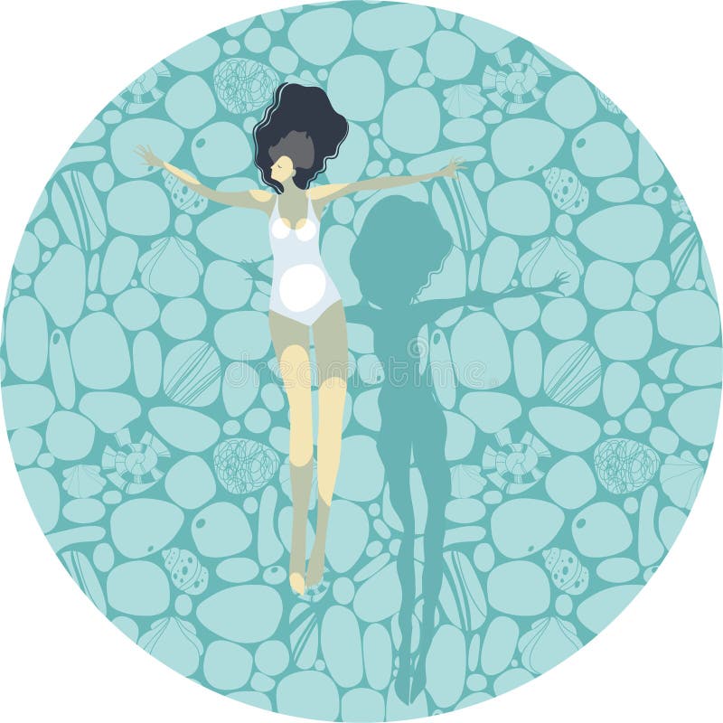 La bella ragazza si trova sull'acqua, illustrazione di stock La bella ragazza si trova sull'acqua, illustrazione di stock