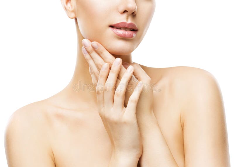 La belleza del cuidado de piel, cara atractiva de la mujer da Skincare, blanco foto de archivo La belleza del cuidado de piel, cara atractiva de la mujer da Skincare, blanco foto de archivo