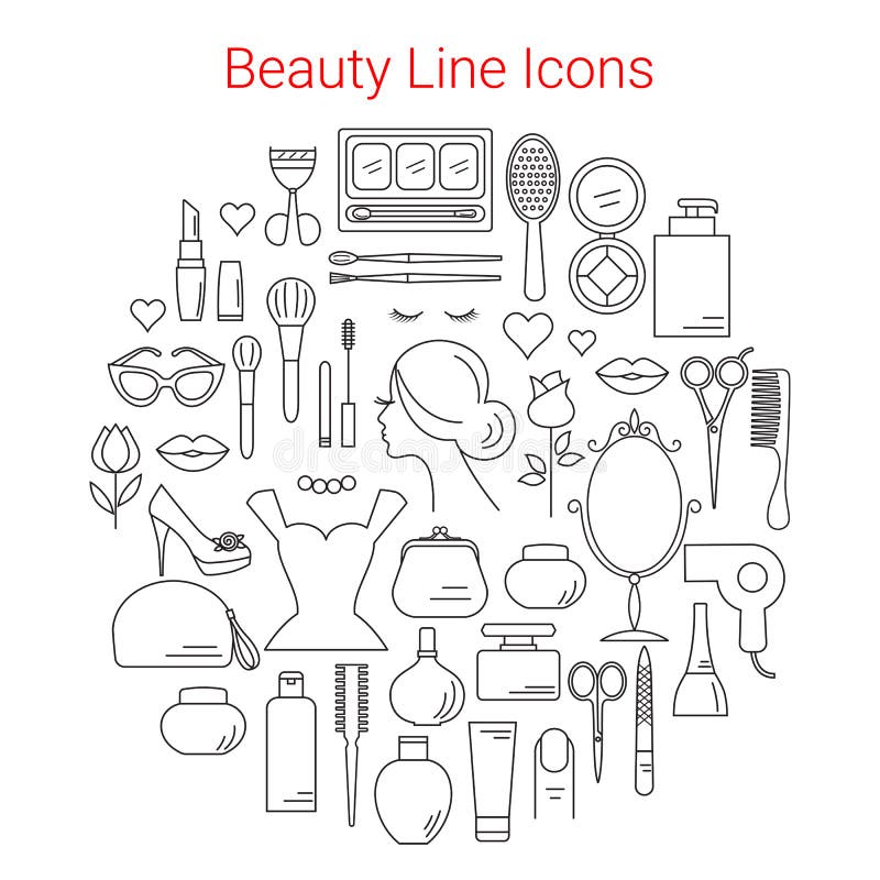 La bellezza, il cosmetico ed il trucco Vector la linea icone royalty illustrazione gratis La bellezza, il cosmetico ed il trucco Vector la linea icone royalty illustrazione gratis
