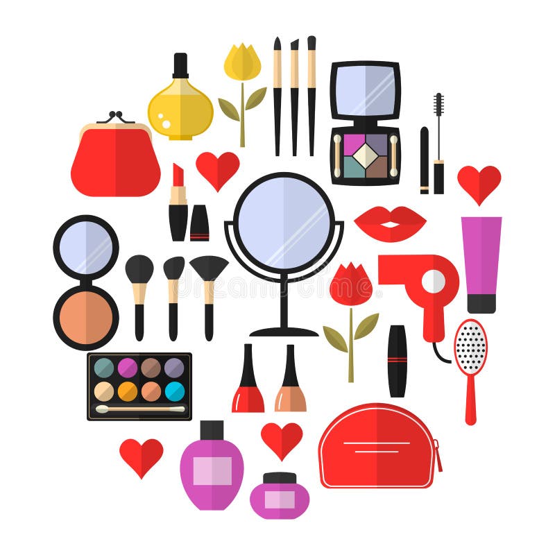 La bellezza, il cosmetico ed il trucco Vector le icone piane illustrazione vettoriale La bellezza, il cosmetico ed il trucco Vector le icone piane illustrazione vettoriale
