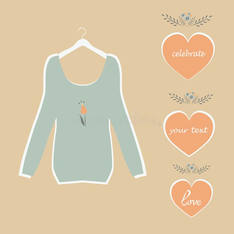 Cute blue blouse hanging on a hanger plate painted hearts and flowers vector. Cute blue blouse hanging on a hanger plate painted hearts and flowers vector.