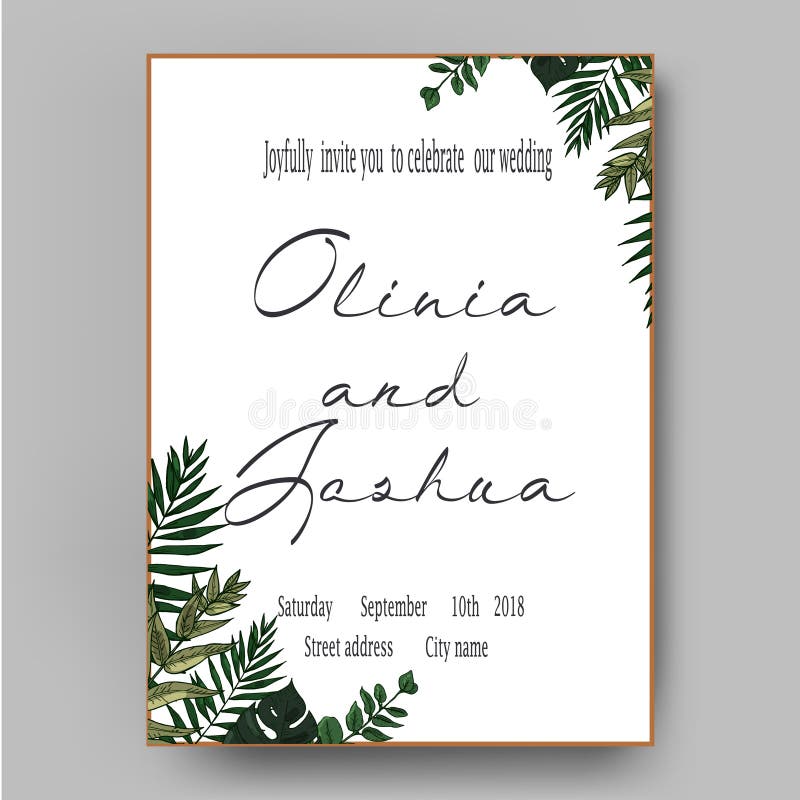 La boda del vector invita a reserva de la invitación el diseño de tarjeta floral de la fecha El helecho verde, bosque sale de las ilustración del vector La boda del vector invita a reserva de la invitación el diseño de tarjeta floral de la fecha El helecho verde, bosque sale de las ilustración del vector