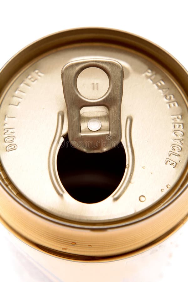 Open aluminum drink can over white. Open aluminum drink can over white