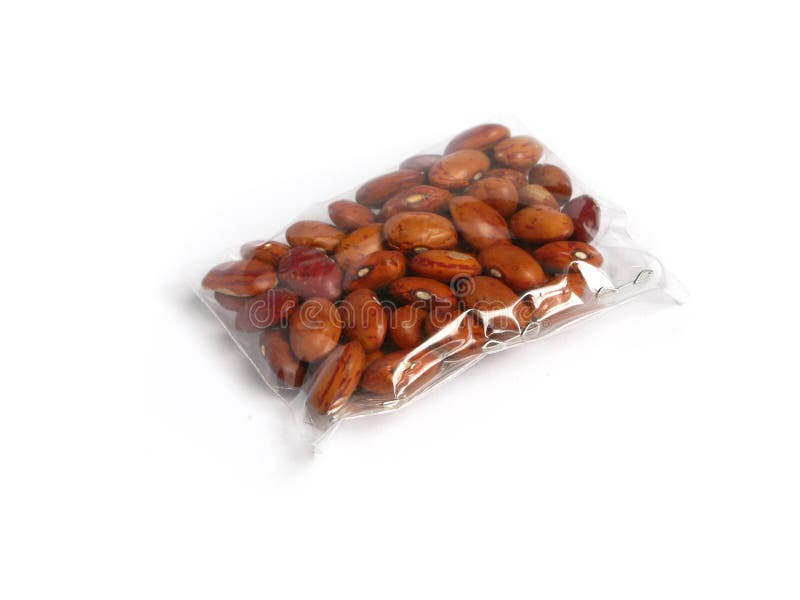 Plastic bag of beans on a white background. Plastic bag of beans on a white background