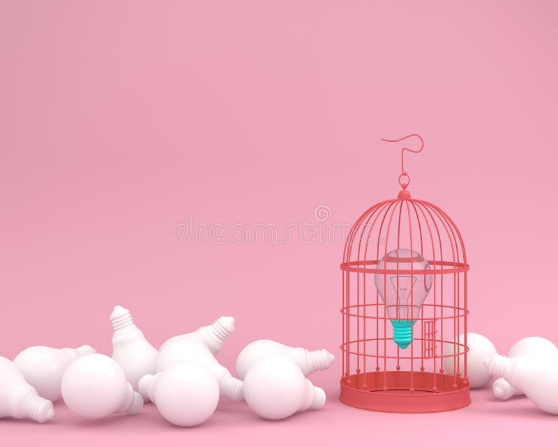 La bombilla de la idea se cerró en jaula de pájaros del vintage en backg del rosa en colores pastel libre illustration La bombilla de la idea se cerró en jaula de pájaros del vintage en backg del rosa en colores pastel libre illustration